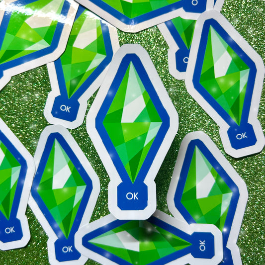 The Sims-inspired OK loading screen green plumbob vinyl sticker