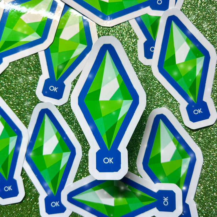 The Sims-inspired OK loading screen green plumbob vinyl sticker