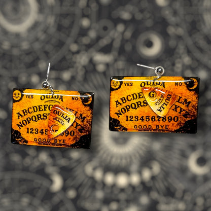 Witchy Ouija board and planchette resin statement earrings