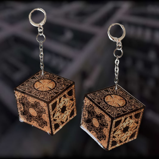 Hellraiser-inspired lament configuration resin statement earrings