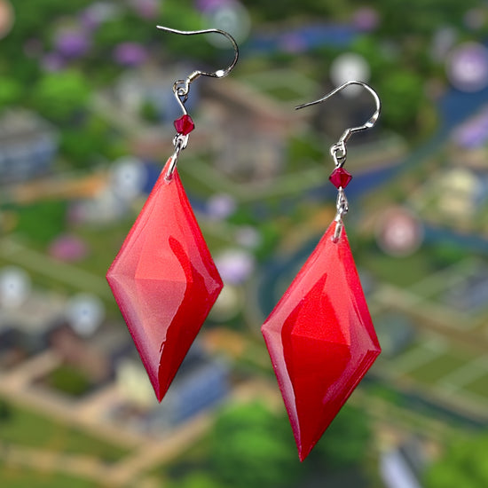 The Sims-inspired red plumbob beaded resin statement earrings