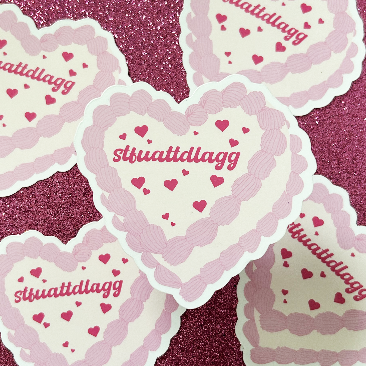 STFUATTDLAGG heart-shaped cake dark romance kinky vinyl sticker
