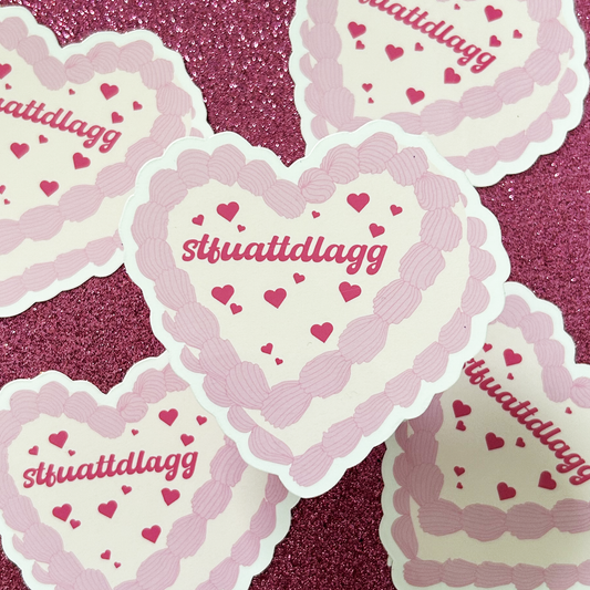 STFUATTDLAGG heart-shaped cake dark romance kinky vinyl sticker