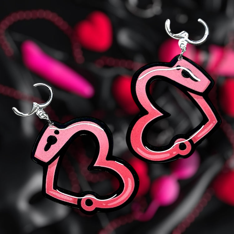 Single heart handcuffs BDSM kinky Valloween resin statement earrings