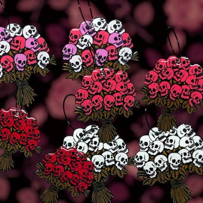 Skull bouquet multiple colors Valentine's Day Valloween spooky flowers resin statement earrings