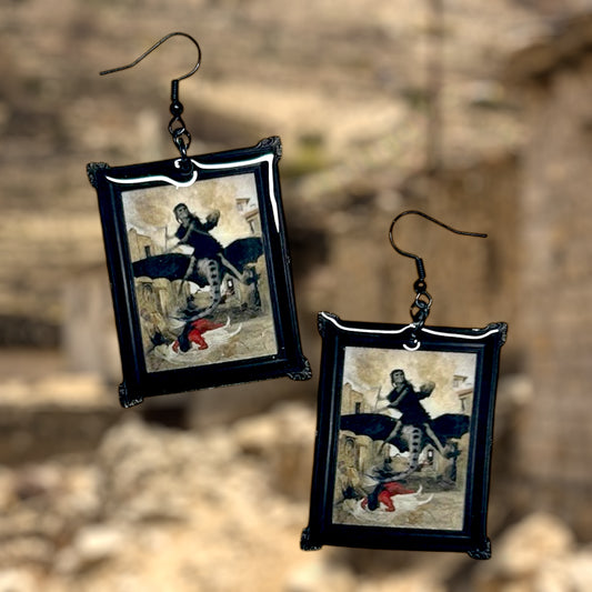 Arnold Bocklin The Plague framed art resin statement earrings