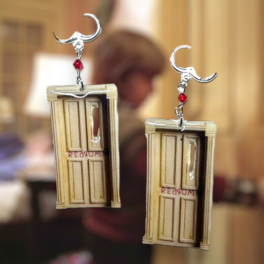 The Shining-inspired redrum door beaded resin statement earrings