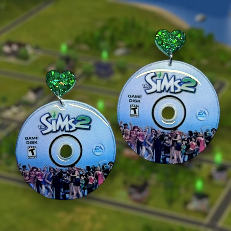 The Sims 2 game discs resin statement earrings