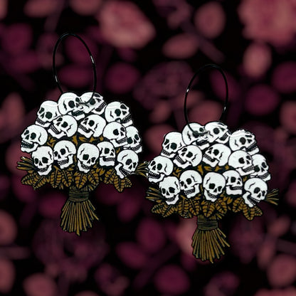 White skull bouquet multiple colors Valentine's Day Valloween spooky flowers resin statement earrings