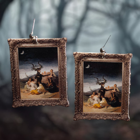 Witches' Sabbath Francisco Goya framed art resin statement earrings