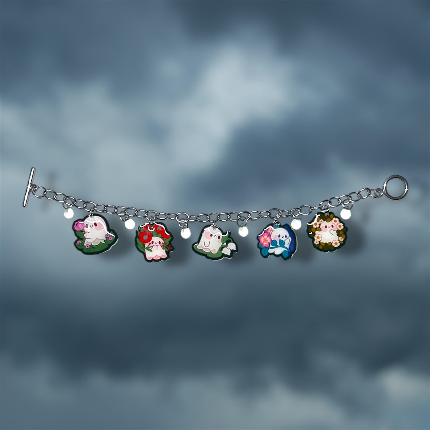 Springtime Ghost Flowery Spooky Cute Charm Bracelet