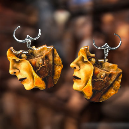 Vintage Human Face Muscular Anatomy Oddities Statement Earrings