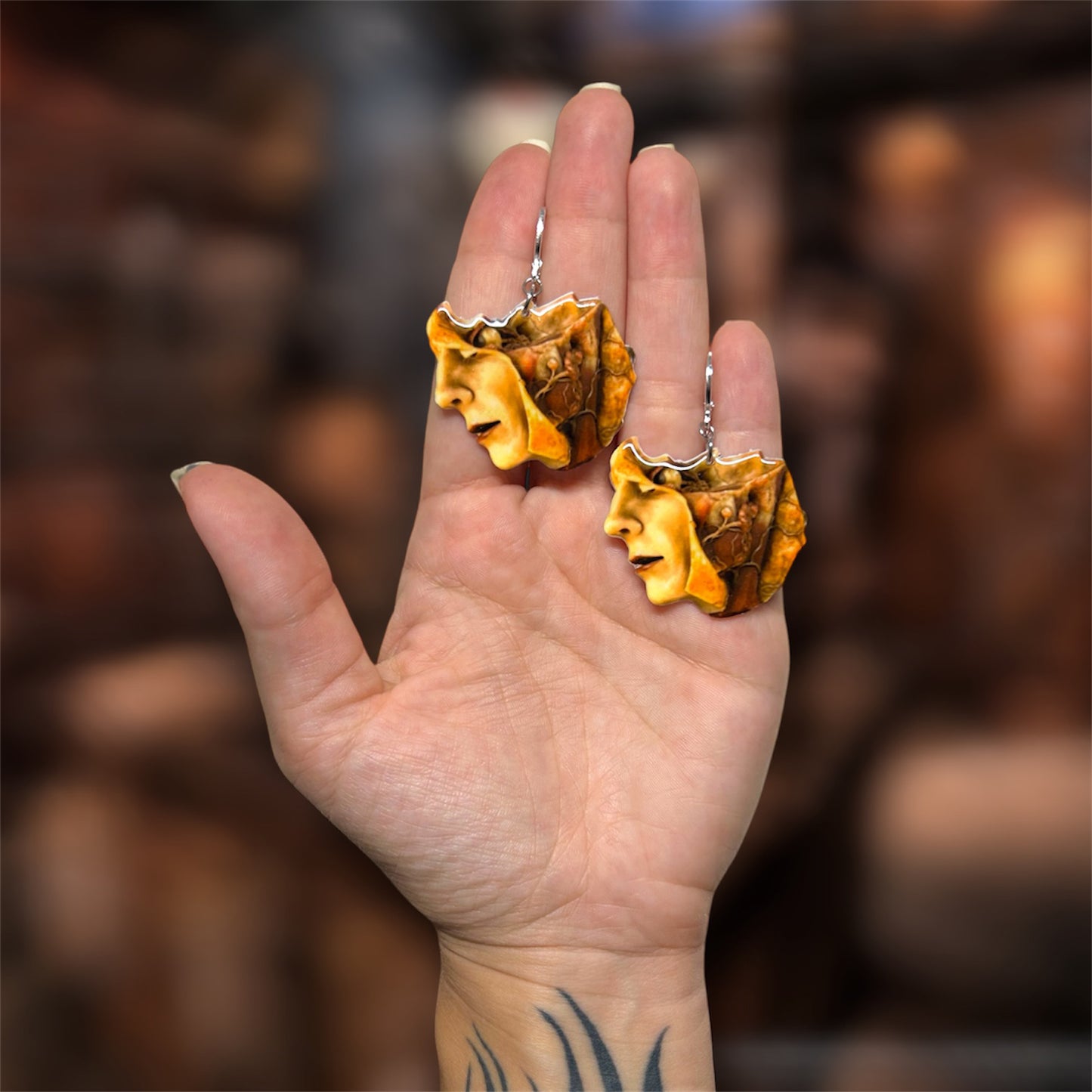 Vintage Human Face Muscular Anatomy Oddities Statement Earrings