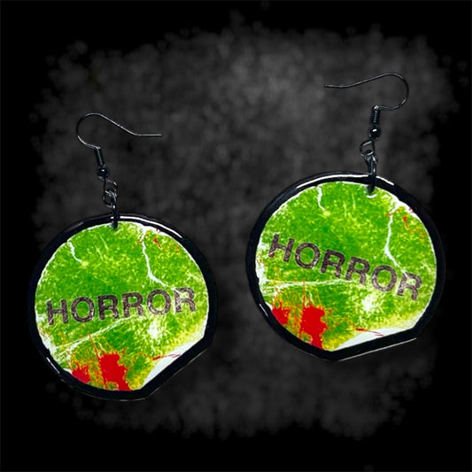 Bloody Horror VHS Sticker Spooky Statement Earrings