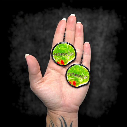 Bloody Horror VHS Sticker Spooky Statement Earrings