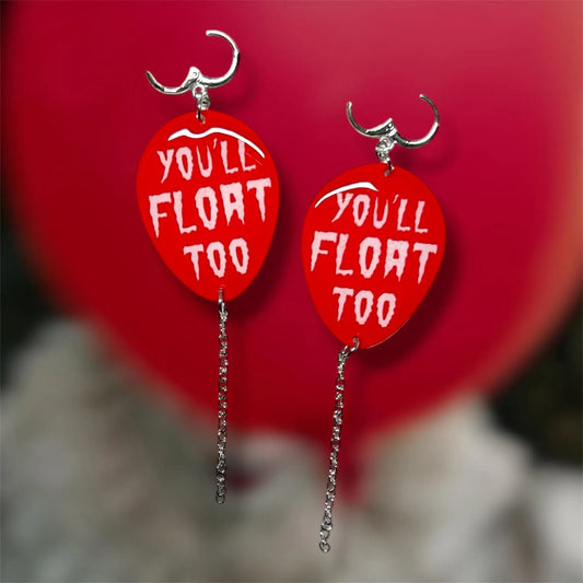 Shapeshifting Evil Clown You'll Float Too Red Balloon Horror Statement Earrings