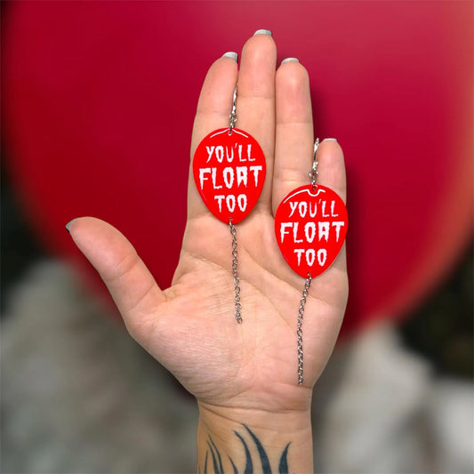 Shapeshifting Evil Clown You'll Float Too Red Balloon Horror Statement Earrings