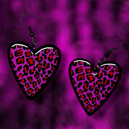 Hot Pink Leopard Print Heart-Shaped Statement Earrings