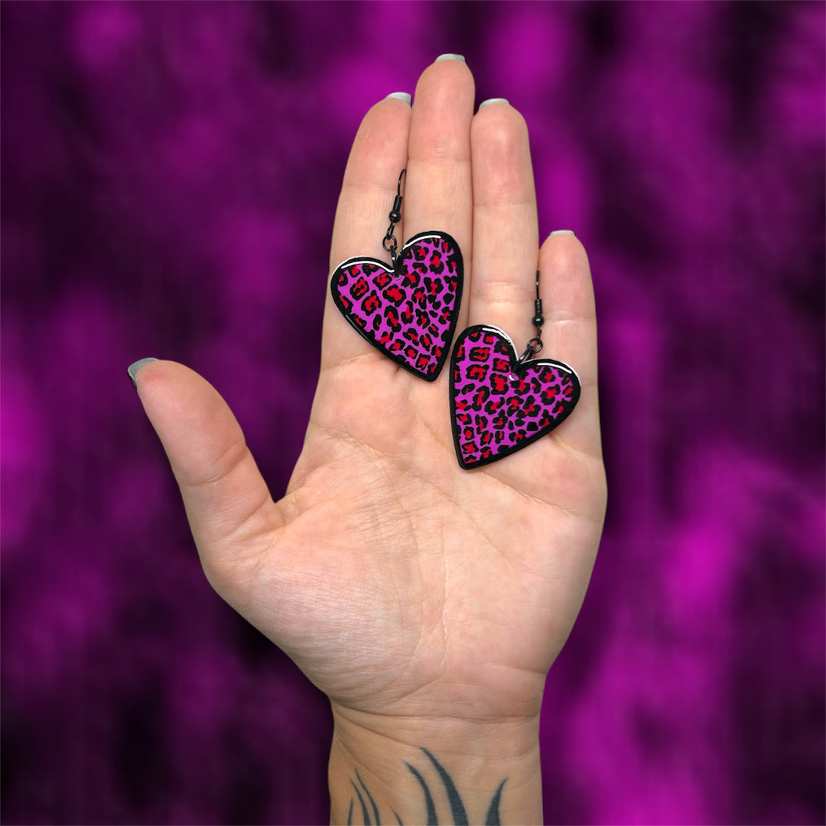 Hot Pink Leopard Print Heart-Shaped Statement Earrings