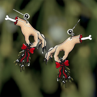 Mistletoe Dismembered Hand Creepmas Statement Earrings