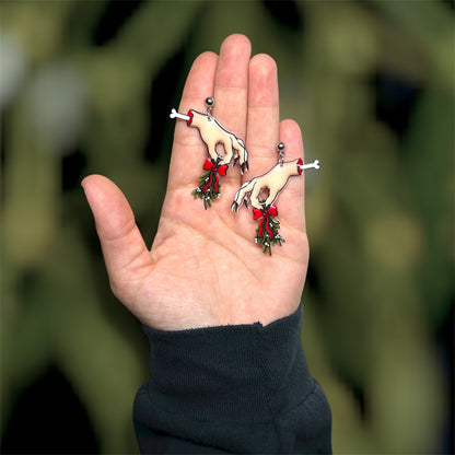 Mistletoe Dismembered Hand Creepmas Statement Earrings