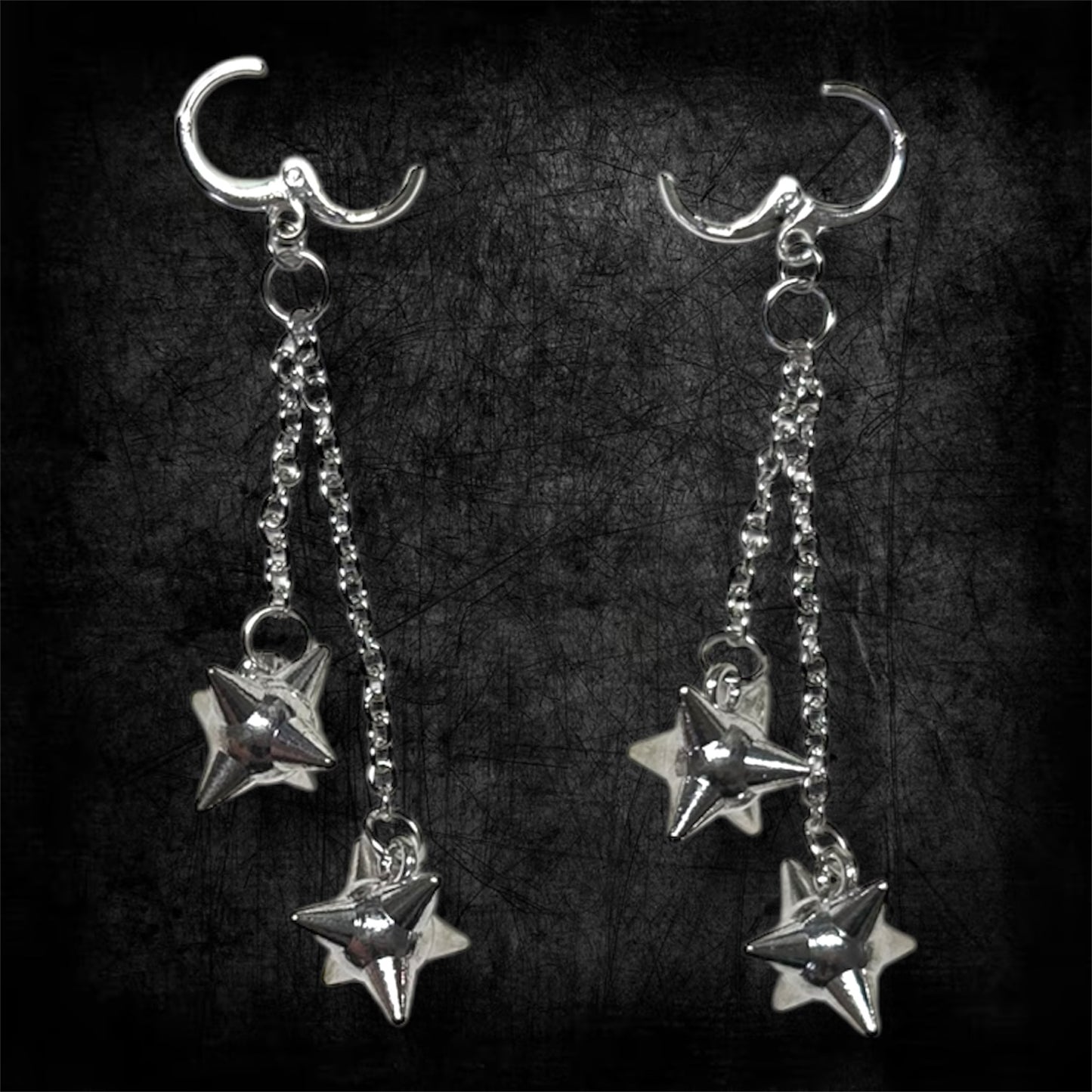 Two-Ball Medieval Flail Silver Chain Statement Earrings