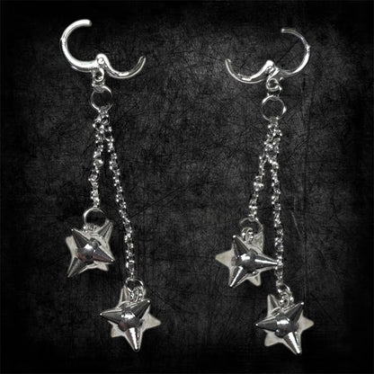Two-Ball Medieval Flail Silver Chain Statement Earrings