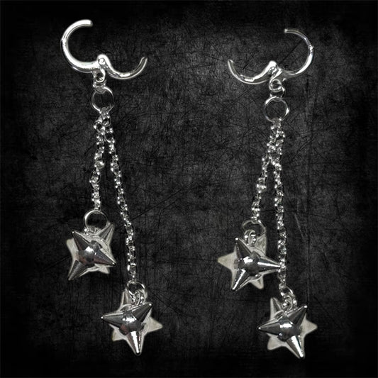Two-Ball Medieval Flail Silver Chain Statement Earrings