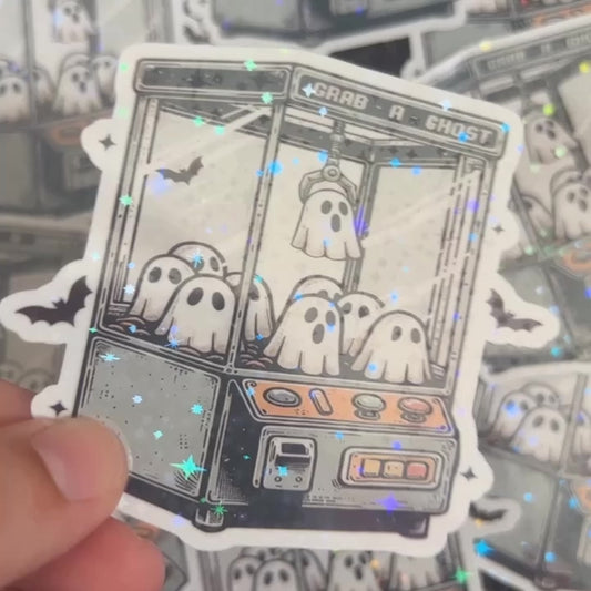 Holographic ghost vending machine vinyl sticker