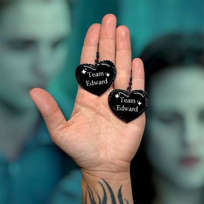 Team Edward Sparkly Vampire Heart-Shaped Statement Earrings