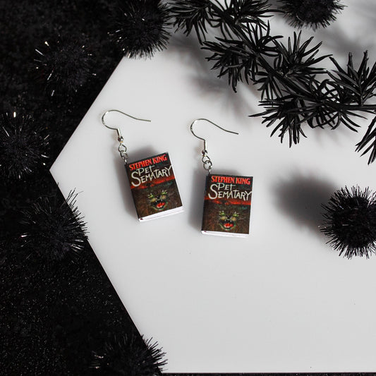 Stephen King Pet Semetary miniature book dangle earrings