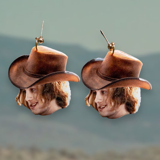 Twilight vampire Jasper Hale cowboy hat resin statement earrings