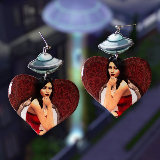 The Sims 4 Bella Goth alien spaceship heart resin statement earrings